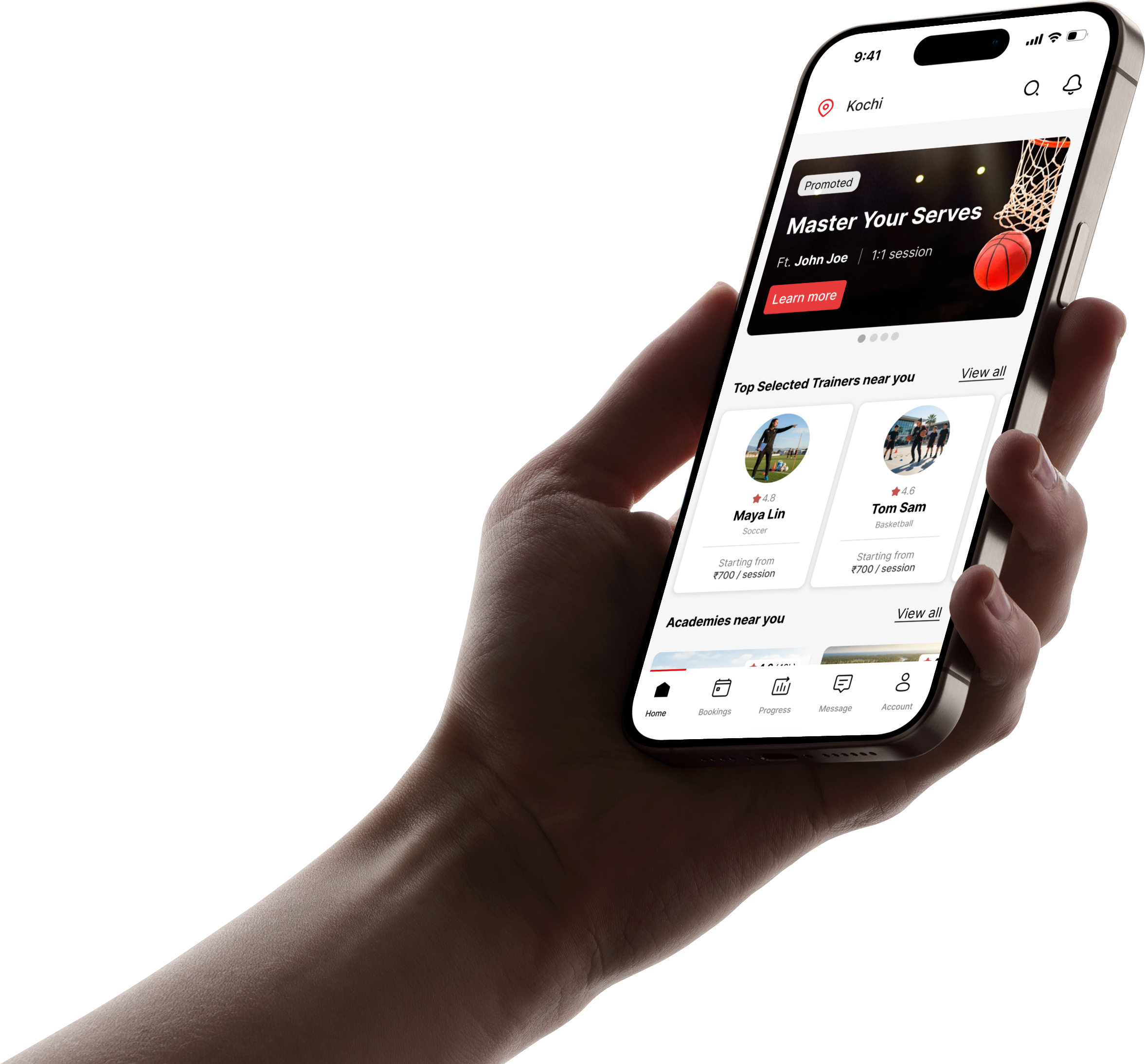 A hand holding a phone that shows a skill progress tracker in the NeHaze app